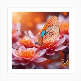 Butterfly On Lotus Flower Art Print