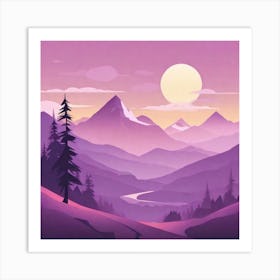 Misty mountains background in purple tone 16 Art Print