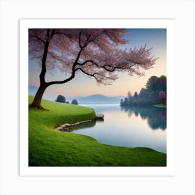 Cherry Blossoms By The Lake 1 Art Print