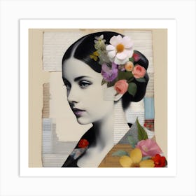 Collage of Woman With Flowers In Her Hair Art Print