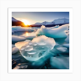 Icebergs At Sunset 28 Art Print