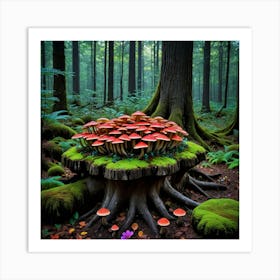 A Symphony of Fungi Mushroom Forest Art Print