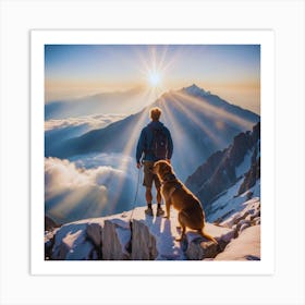 Dog On Top Of Mountain Art Print