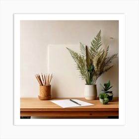 Firefly Minimalist, Scene, Pencil, Drawing, Paper, Flora, Desk, Scandinavian, Style, Clean, Simple, (10) Art Print