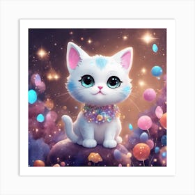 Cute Cat With Balloons Art Print