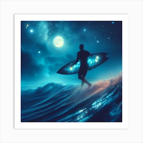 Surfer man In The Moonlight 3 Art Print