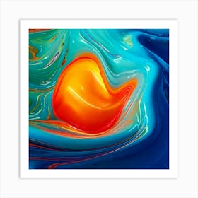 Firefly Red, Yellow, Blue, Orange, 3d, Flowing, Drops, Milk, Turquoise, Glowing, Background, Vibrant (10) Art Print