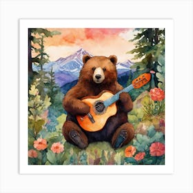 Brown Bear Playing Guitar Art Print