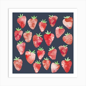 Watercolor Strawberry Fruit in the Dark Art Print