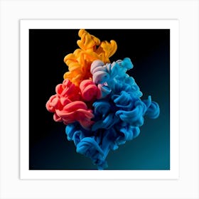 Abstract Long Cloud Of Colourful Smoke On A Blue (3) (1) Art Print