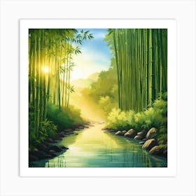 A Stream In A Bamboo Forest At Sun Rise Square Composition 284 Art Print
