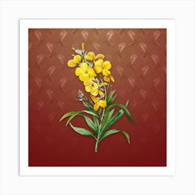 Vintage Cheiranthus Flower Botanical on Falu Red Pattern n.0458 Art Print