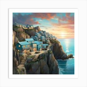 Cliffside Cottages art print Art Print