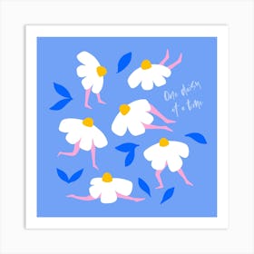 Whimsy Self Love Fitness Floral Pun 'One Daisy at a Time' - Royal Blue Art Print