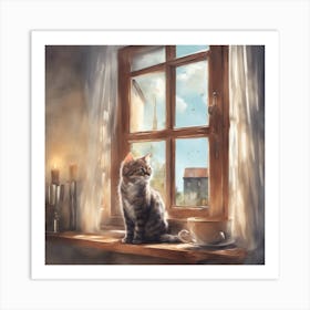 Cat At The Window Art Print