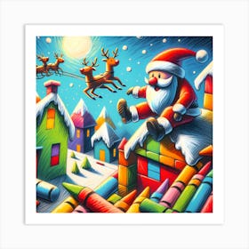 Super Kids Creativity:Santa Claus On The Roof Art Print