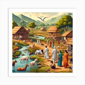 Village River Nature Art Print