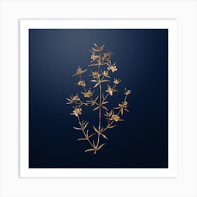 Gold Botanical Heath Mirbelia Branch on Midnight Navy n.0347 Art Print