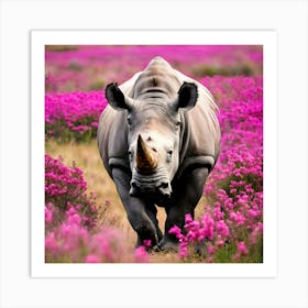 Rhino In Pink Flowers 1 Art Print