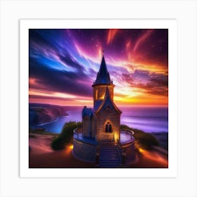 Church At Sunset Art Print