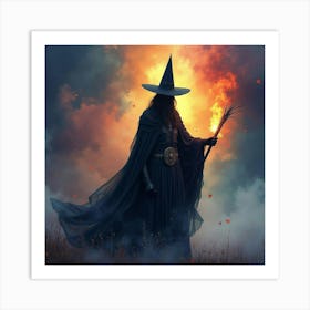 Black Magic Enchanter In A Vivid Watercolor Scene, Mystical Energy 1 Art Print