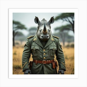 Leonardo Phoenix 10 A Majestic Rhino Donning A Worn Olive Gree 2 Art Print