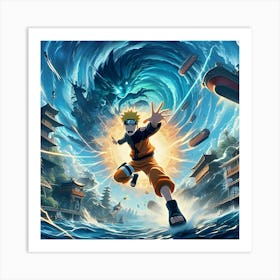 An Eye Catching Anime Style Digital Painting Featuring Naruto Unleashing Rasengan Set Against The Background Of Hidden Under The Sea And Visual Effects Like Explosions 2 Art Print