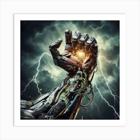 Robot Hand With Lightning Art Print