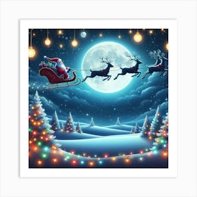 Christmas Santa's Sleigh With Full Moon Art Print