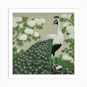 Ohara Koson Inspired Bird Painting Peacock 2 Square Art Print