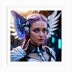 Futuristic Girl With Wings 16 Art Print