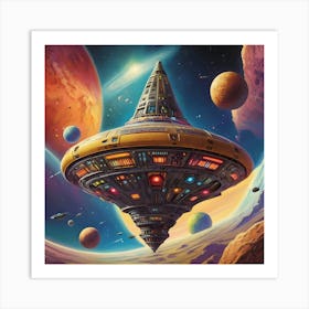 Colorful Alien Spaceship In Outer Space Art Print