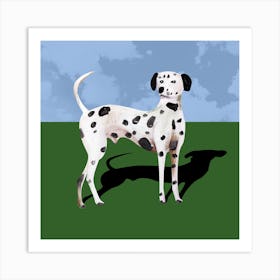 Dalmatian In A Park dag painting pet animal square sky blue green nature Art Print