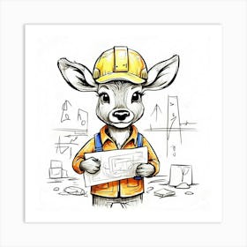 Deer Construction Worker 1 Art Print