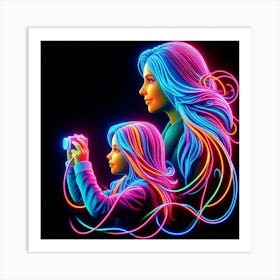 Neon Mother And Daughter Art Print