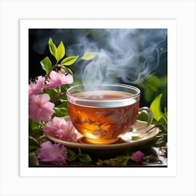 Tea With Flowers And Steam Art Print