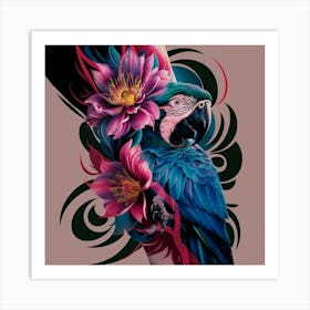 Parrot And Flowers Art Print