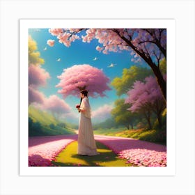 Woman In A Pink Dress Art Print