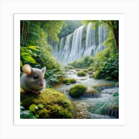 Mouse In A Waterfall 2 Art Print