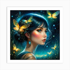 Girl With Butterflies Art Print
