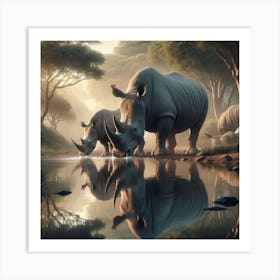 Rhinos In The Water Art Print