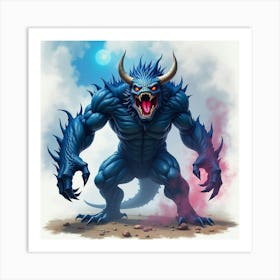 Monster With Magical Storm Powers, Watercolor, Vivid And Dark 1 Art Print