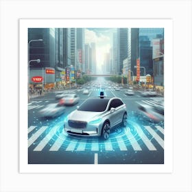 Self-Driving Car In The City Art Print