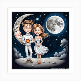 Couple On The Moon 1 Art Print