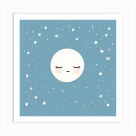 Sleepy Moon And Twinkle Stars Baby Nursery Art Print