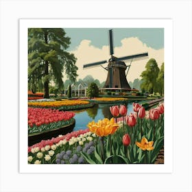 Tulips In The Windmill 1 Art Print