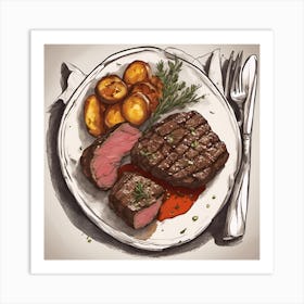 Steak And Potatoes Art Print