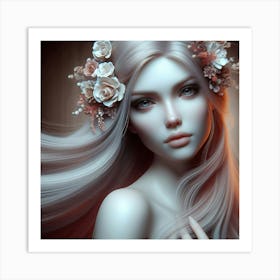 Beautiful Girl With Flowers In Her Hair Art Print