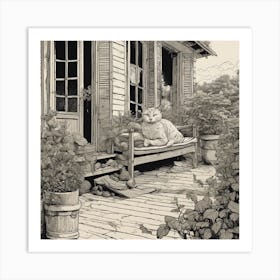 Cat On Porch 1 Art Print