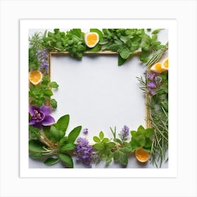 Frame Of Flowers And Herbs Art Print